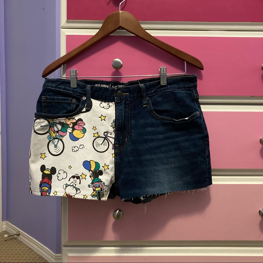 Disney Mickey upcycled denim cut off shorts